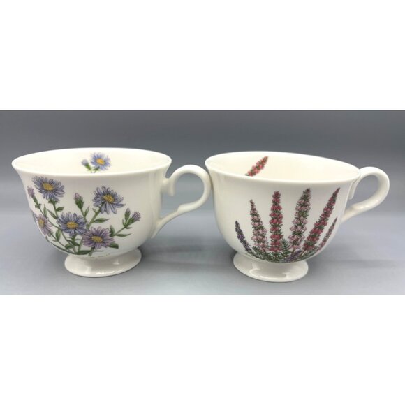 Set of 2 Portmeirion Botanic Garden Tea Cup Set Floral Footed - Picture 1 of 5